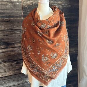Vintage 1970s Paisley Square Scarf – Brown & Navy – 46”